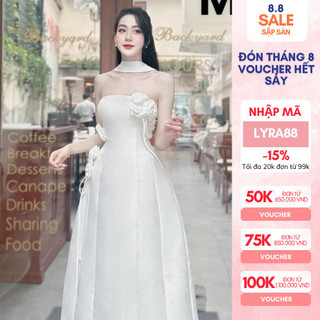 Váy tafta cúp ngực dáng dài đính hoa mix jocker cổ Lyra VTT106