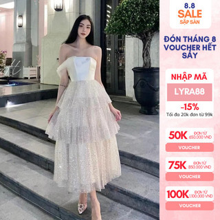 Váy tafta phối ren cúp ngực chân váy tầng dáng dài đi tiệc Lyra VTT125