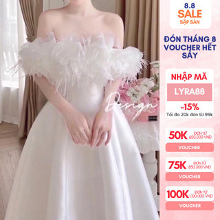 Đầm tafta dáng dài cúp ngực trễ vai đính lông vũ siêu xinh Lyra VTT089