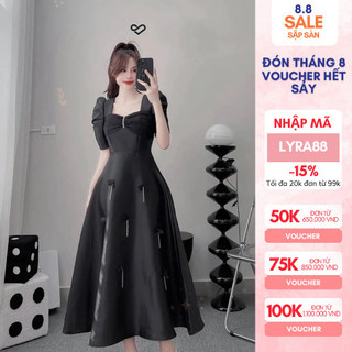 Đầm tafta cổ vuông tay bồng dáng dài đính đá đi chơi đi tiệc Lyra VTT068