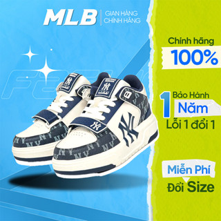 Giày MLB Chunky Liner Mid NY xanh chính hãng, sneaker thể thao quai dán cổ mid cao 4,5cm tôn dáng tăng chiều cao (MNYX)