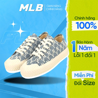 Giày MLB Playball Monogram denim xanh nhạt chính hãng, giày bánh mì nữ MLB chữ NY thêu