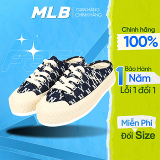Giày MLB Playball Mule Monogram denim xanh đậm chính hãng, sục MLB đế cao su 3cm tôn dáng