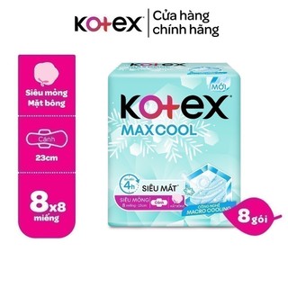 Combo 8 gói băng vệ sinh KOTEX Max Cool siêu mỏng cánh/không cánh