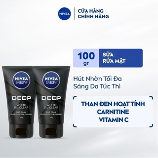 Bộ 2 Sữa Rửa Mặt NIVEA MEN Deep Giảm Mụn | Sáng Da Than Đen Hoạt Tính (100 g) - 84415