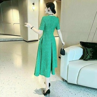 [010824]  Hàng nhập - Đầm dáng xòe gấm hoa cổ tròn tay ngắn, váy dự tiệc vintage sang trọng