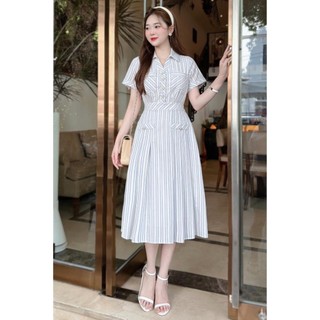 (GIAO NGAY) Váy du lịch váy đi hẹn hò đi làm Hà Thanh Boutique chất boid kẻ V549