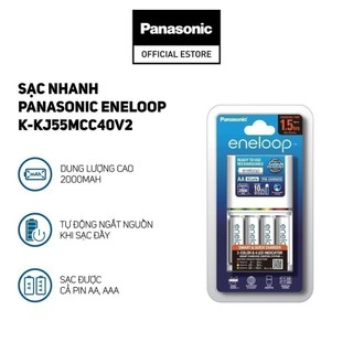 Bộ sạc nhanh 2h Panasonic K-KJ55MC40V2 - Tặng kèm 4 viên pin sạc eneloop trắng AA - Hàng chính hãng