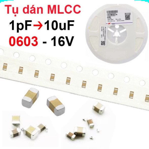 [Ưu đãi] (50 cái) tụ gốm, tụ dán đa lớp MLCC - size 0603 - 16V