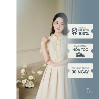Áo sơ mi nữ cổ đức thiết kế thắt nơ tay bồng điệu đà nẹp bèo nữ tính tiinstore ahn1046