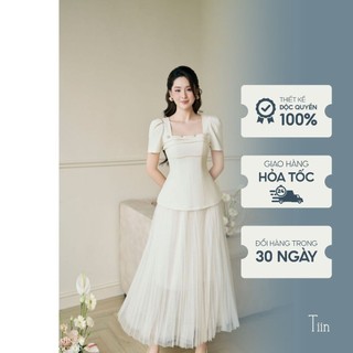 Chân váy xếp ly midi dáng dài voan lưới bốn màu freesize Tiin Store GC23062