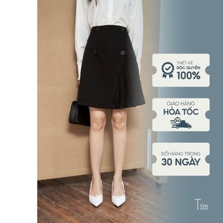 Chân váy cạp liền tà xếp ly đính khuy, chất tuyết mưa kiểu công sở thiết kế by TIINSTORE CHN137