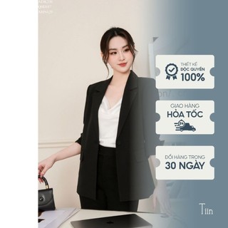 Áo Blazer 2 túi nắp tay gập xẻ đính khuy bọc TIINSTORE ADK230