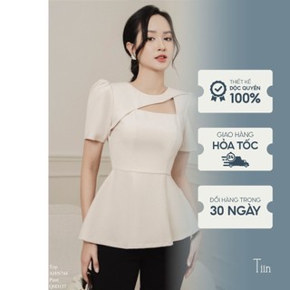 Áo kiểu nữ đáp chéo cut out peplum thiết kế công sở sang chảnh đi tiệc đi làm TIINSTORE AHN744