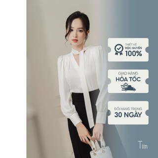 Áo sơ mi nữ thiết kế kiểu sang chảnh nữ tính cổ vạt dây tay măng sec TIINSTORE AHD742