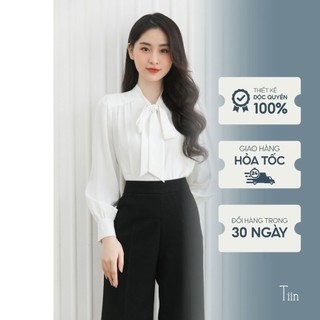 Áo sơ mi cổ nơ vai nhún tay măng sec TIIN STORE thiết kế thanh lịch AHD260