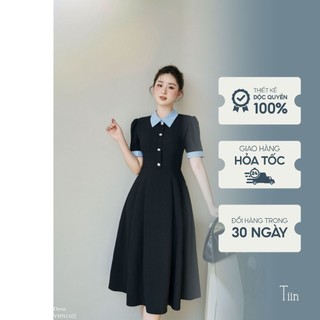 Váy nữ thiết kế cổ đức công sở nẹp đáp đính khuy tiinstore vhn1102