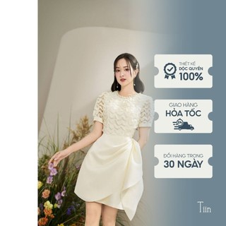 Váy cổ tròn đính dây ngọc nhún eo tiinstore vhn1052