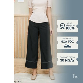 Quần culottes thô gấu trần chỉ đôi TIIN STORE Q0D034