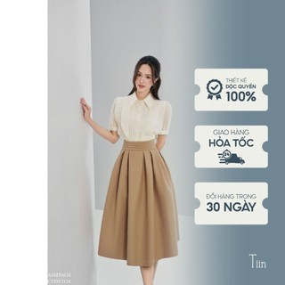 Chân váy nữ công sở thiết kế cạp xếp ly dáng xoè ly súp tiinstore chd344