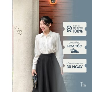 Áo sơ mi nữ cổ đức thiết kế cúp đáp xếp ly ngực thanh lịch trẻ trung tiinstore ahd1043