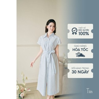 Váy nữ sơ mi cổ đức tay liền đai thắt eo thanh lịch nữ tính tiinstore vhn1127