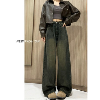 Quần Jean Ống Suông, Quần Jean Ống Rộng Nữ Màu Xám Retro Lưng Cao Dáng Thon Siêu Xinh D108
