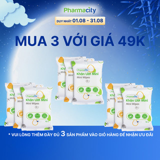 Khăn ướt mini Pharmacity (3 gói x 10 tờ)