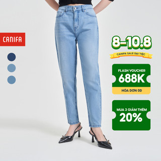 Quần jeans nữ canifa chất liệu cotton dáng rộng cạp cao 6bj24s002