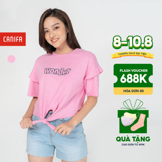 Áo phông nữ CANIFA dáng croptop tay lỡ cổ tròn buộc dây sành điệu màu đen hồng - 6TS21S028