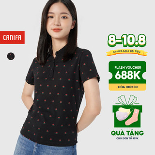 Áo polo nữ Canifa cổ sơ mi chất liệu cotton cộc tay họa tiết 6TP21S003