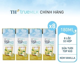 Combo 8 lốc sữa tươi tiệt trùng TH true MILK TOPKID Organic vị kem vanilla tự nhiên 180 ml