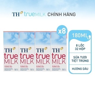 Combo 8 lốc sữa tươi tiệt trùng TH true MILK hương dâu tự nhiên 180 ml