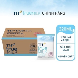 Thùng 48 bịch sữa tươi tiệt trùng TH true MILK nguyên chất 220 ml (220 ml x 48)