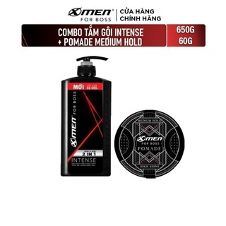 Combo Tắm gội X-Men for Boss Intense 2in1 hương nước hoa Châu Âu 650g + Pomade tạo kiểu tóc X-Men For Boss Medium Hold -