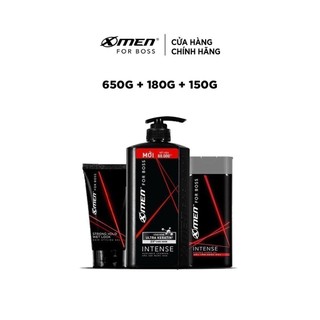 Combo Dầu Gội X-Men For Boss Intense 650g + Sữa tắm Intense 180g + Gel Strong Hold Wet Look 150g