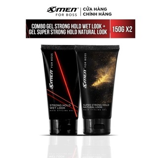 Combo 2 Keo vuốt tóc X-Men For Boss Gel Strong Hold Wet Look 150g/chai + Super Strong Hold Natural Look 150g/chai