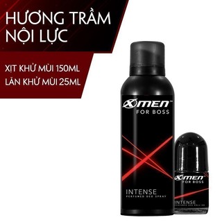 Combo xịt khử mùi x-men for boss intense 150ml + lăn khử mùi x-men for boss 25ml
