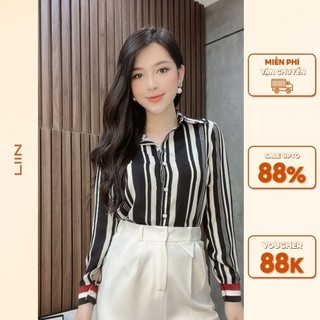 Áo sơ mi linbi kẻ đen viền đỏ form công sở kiểu dáng thanh lịch liin clothing SM3971