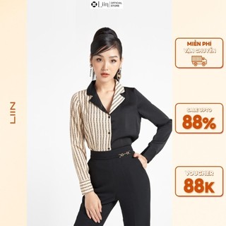 Áo sơ mi nữ Linbi cách điệu phối màu trắng Đen họa tiết Chữ Cổ Vest sang chảnh liin clothing SM3060