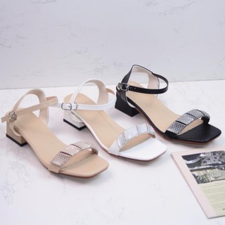 (Ảnh thật) Giày sandal nữ cao gót vuông 3p quai ngang da mềm kết dây ánh kim gấp chéo - SD231