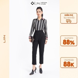 Quần baggy Linbi chất đẹp màu đen mix 4 cúc kiểu dáng trẻ trung, thanh lịch liin clothing Q3613