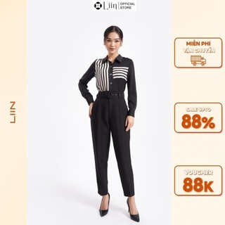 Quần baggy nữ Linbi màu đen kèm đai kiểu dáng thanh lịch, sang trọng Q3197