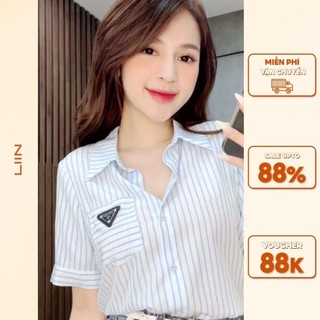 Smc170pri-s23 áo sơ mi kẻ xanh cộc liin clothing
