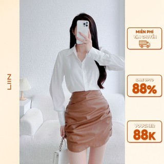 Chân váy da ngắn vạt lệch liin clothingj4425