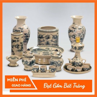Bộ thờ cúng men rạn - đồ thờ cúng gia tiên thổ công bàn thờ thần tài gốm sứ Bát Tràng