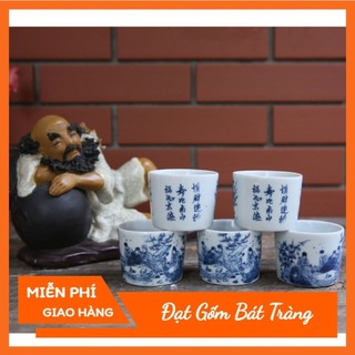 Chén uống trà - chén trúc lâm thất hiền men lam - chén uống trà xanh chè xanh gốm sứ Bát Tràng