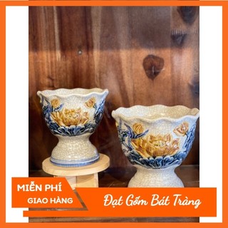 Đồ thờ cúng phong thủy - ly cốc đựng phật thủ men rạn đắp nổi gốm sứ Bát Tràng