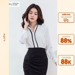 Áo sơ mi trắng nữ Linbi dài tay, thiết kế cổ V xinh xắn Liin clothing SM3173