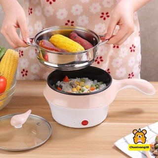 Nồi lẩu điện mini, nấu mì 2 tầng kèm giá hấp đa năng nướng, luộc, chiên chống dính tiện lợi, ca nấu mì 2 tầng đa năng